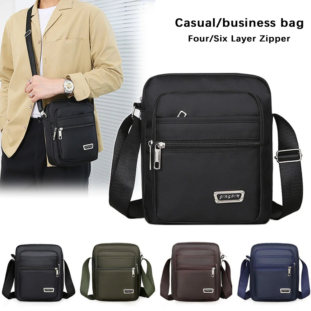 Waterproof Men’s Single-Shoulder Messenger Business Bag with Four/Six Layer Zippers Wallet Design