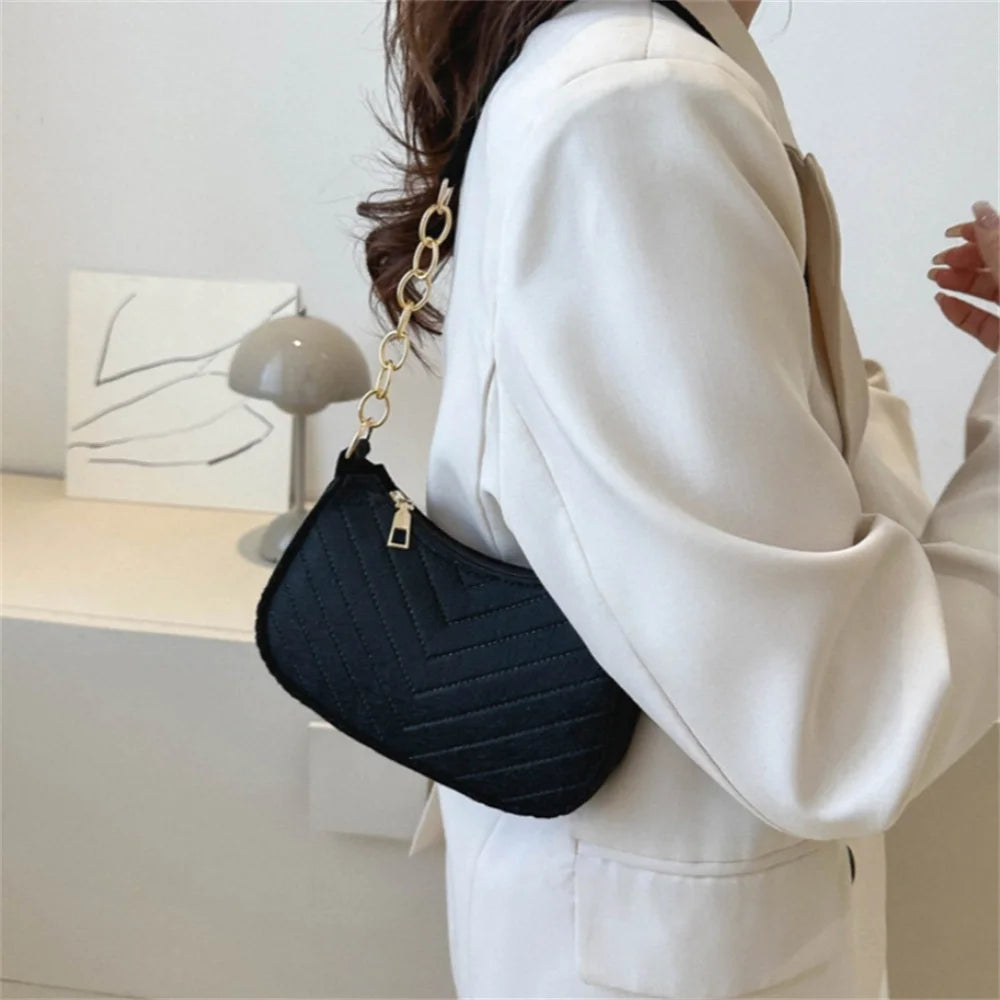 Felt Mini Underarm Shoulder Bag for Women 2024 — Solid Color Lightweight Casual Handbag Pouch